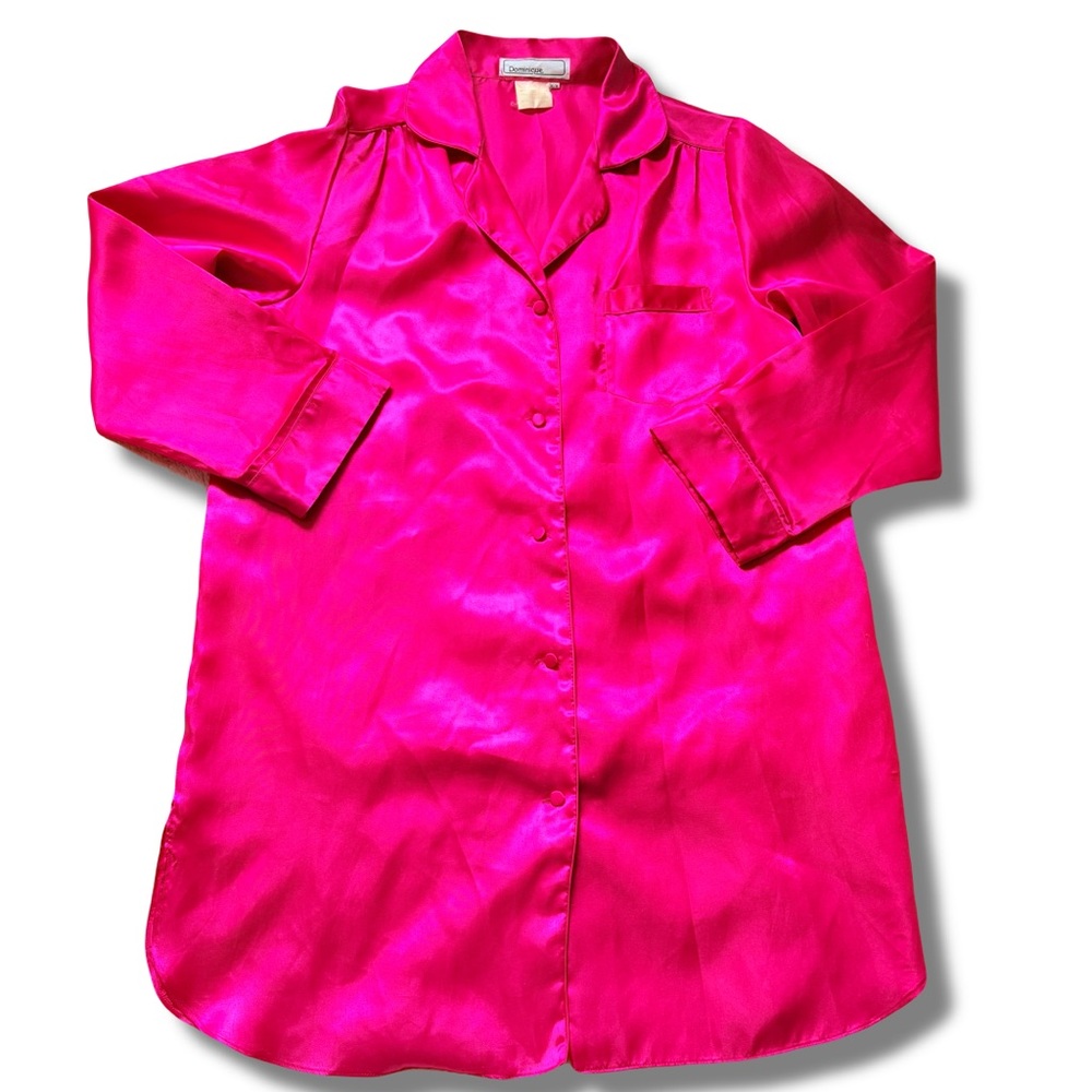 Vintage Dominique Pink Satin PJ Top – Size M | Coquette Sleepwear | 90s Satin